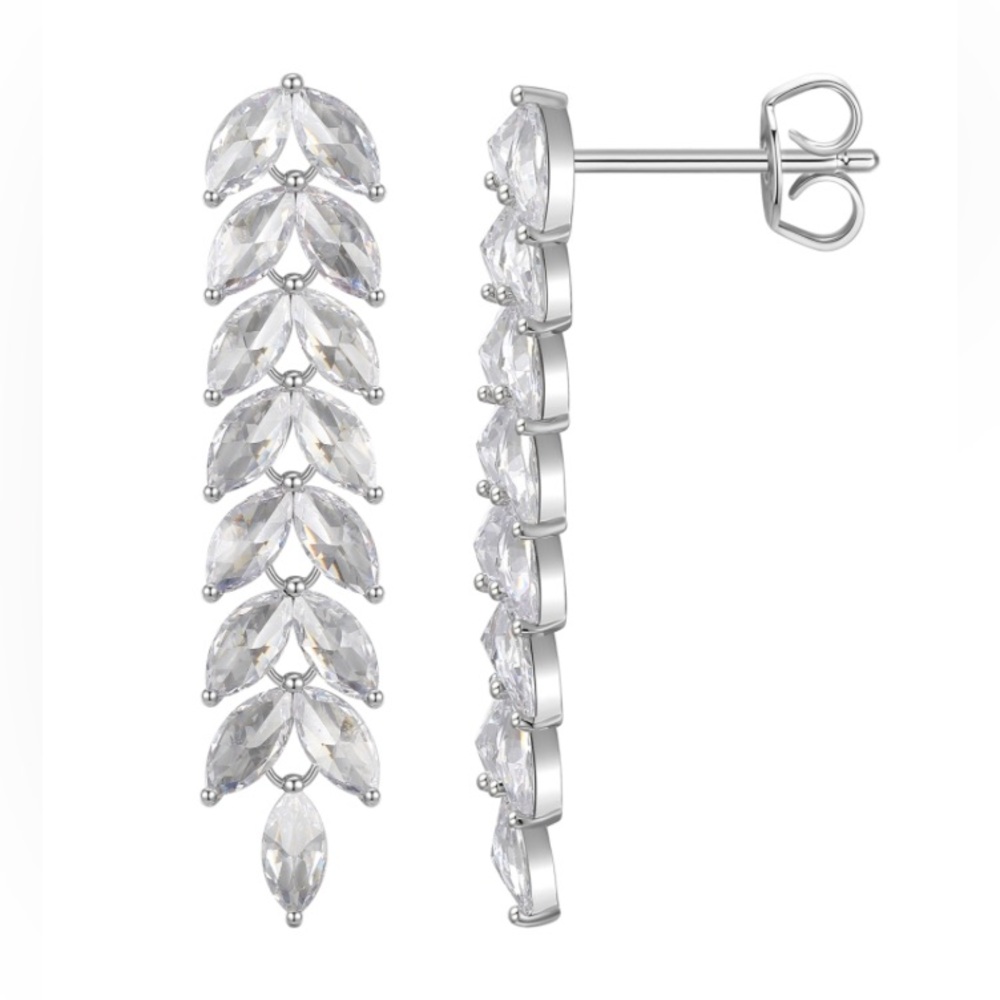 NWT Macy's Cubic Zirconia Leaf Drop Earrings - Clear